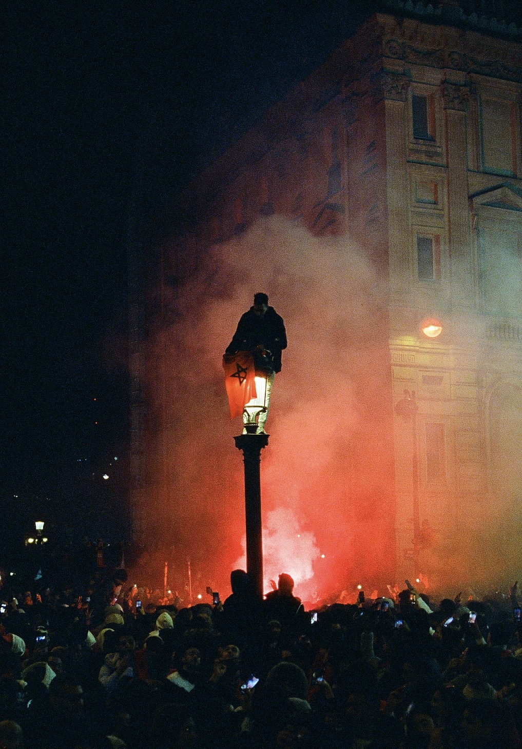 crowds gather in paris amid red smoke ahead of the world cup semi-finals