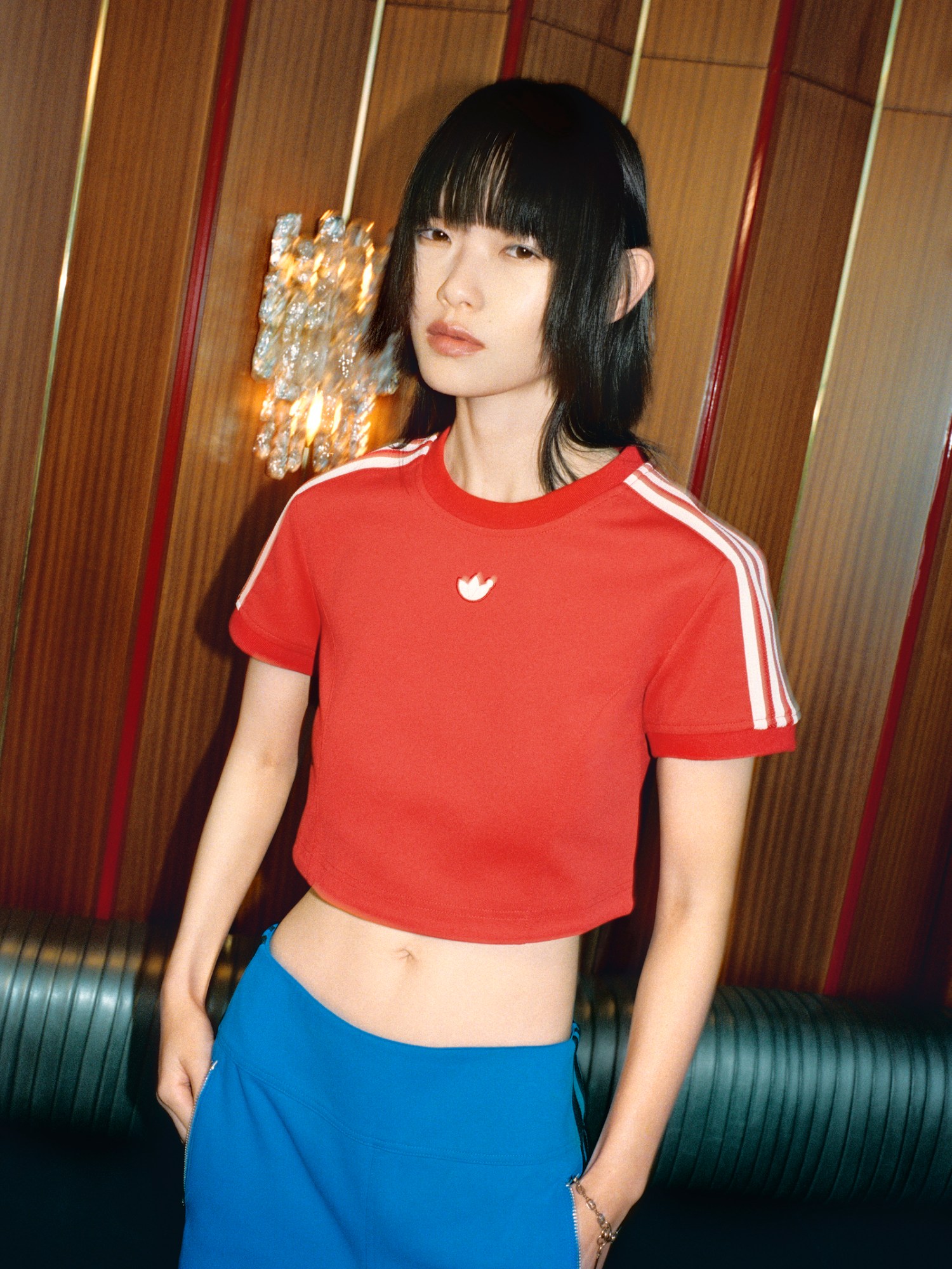 Model wearing adidas Blue Version collection