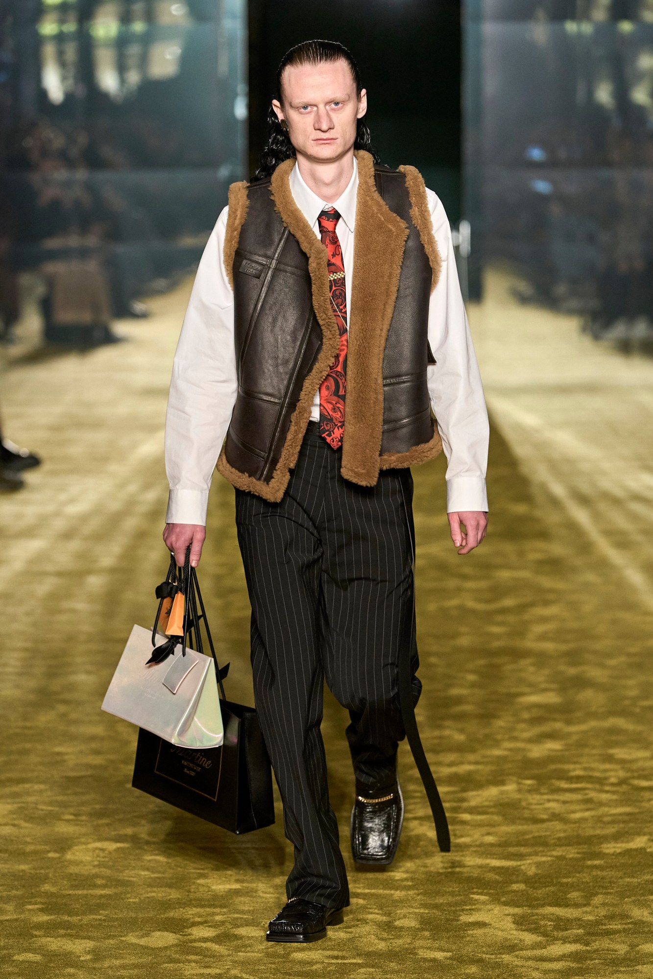 Model walking for Martine Rose AW23 Mens Show at Pitti Uomo