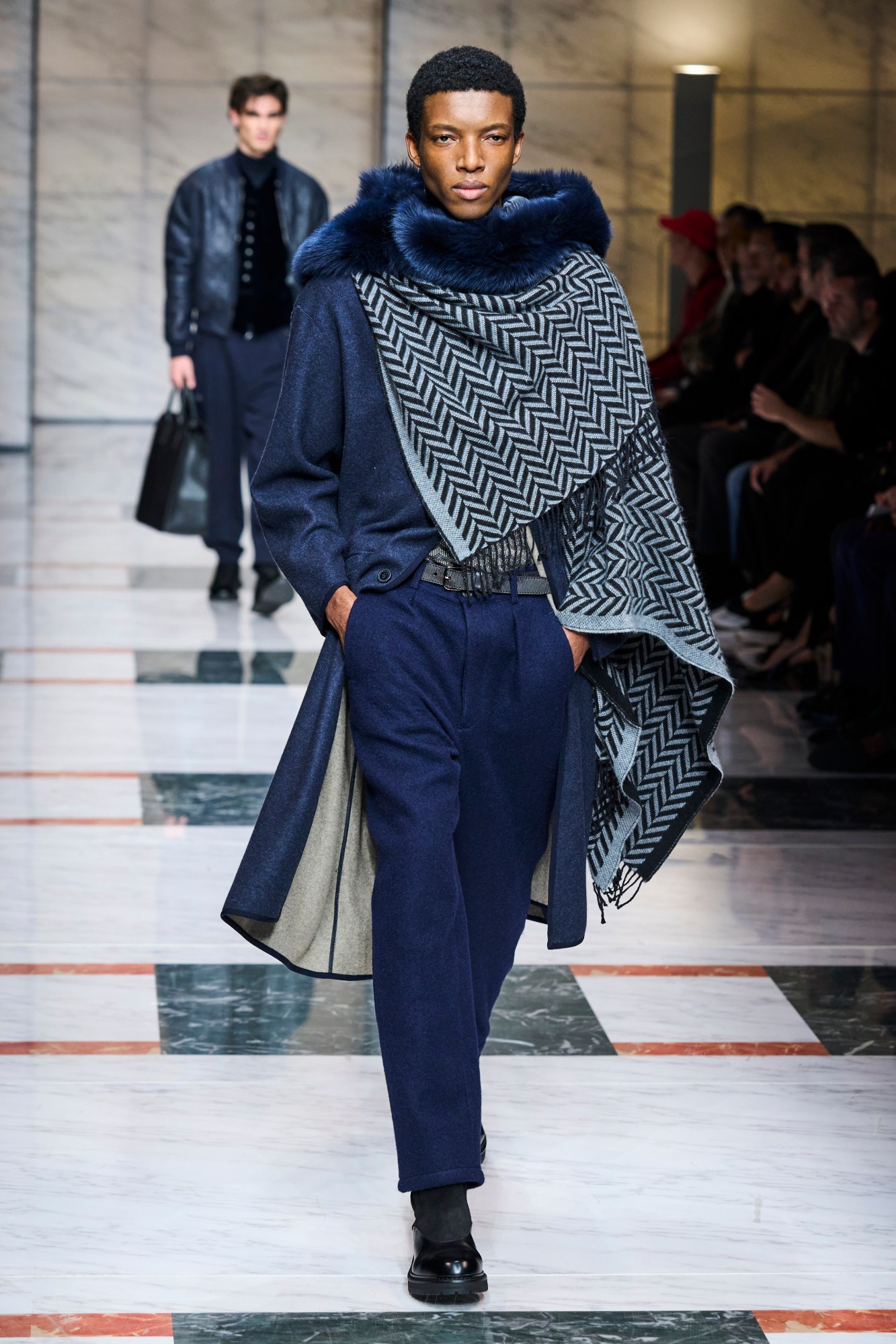 Model wearing Giorgio Armani on the runway at Milan Fashion Week Men's AW23