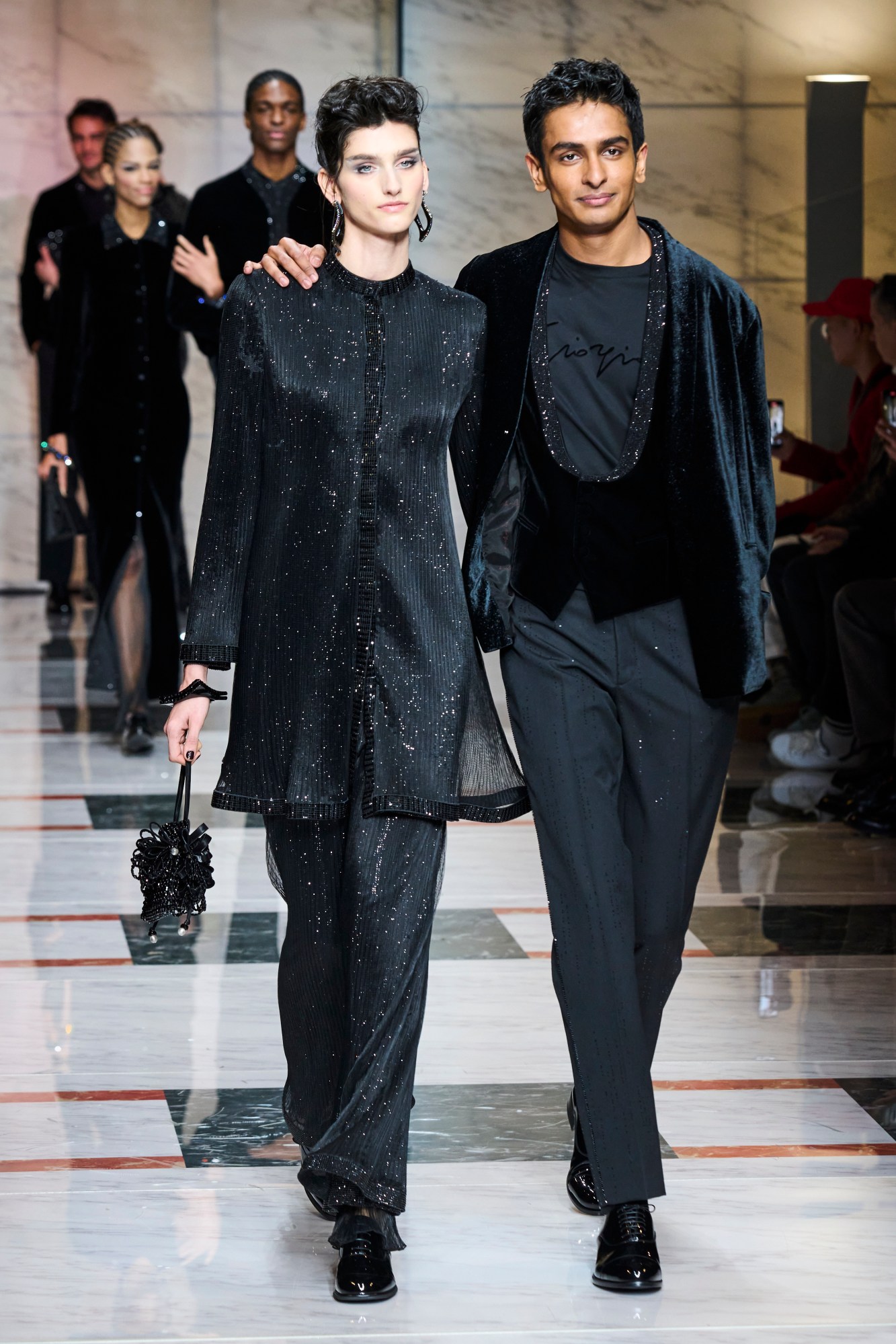 Models wearing Giorgio Armani on the runway at Milan Fashion Week Men's AW23