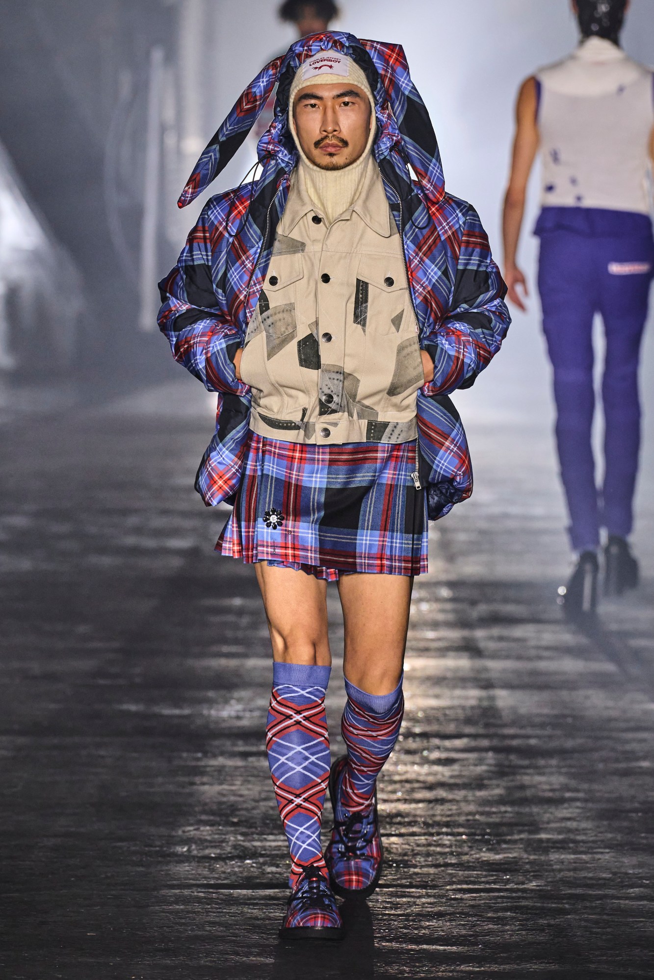 Model wearing Charles Jeffrey Loverboy on the runway at Milan Fashion Week Men's AW23