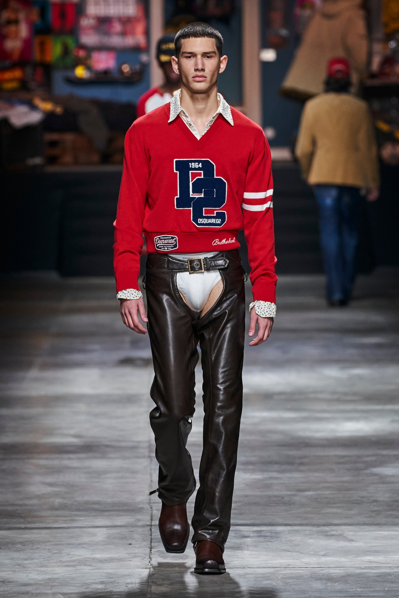 Model wearing DSquared2 on the runway at Milan Fashion Week Men's AW23