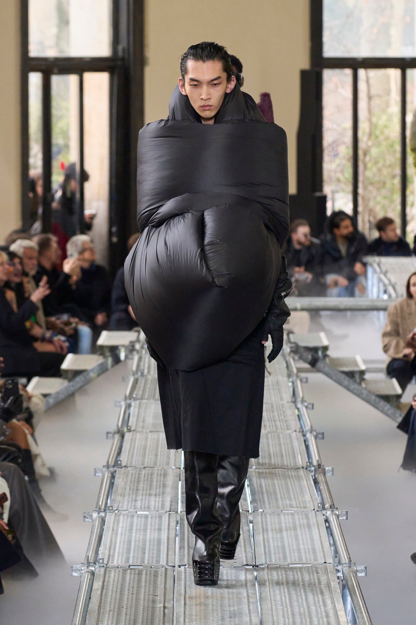 Model wearing Rick Owens on the runway at Paris Fashion Week Men's AW23