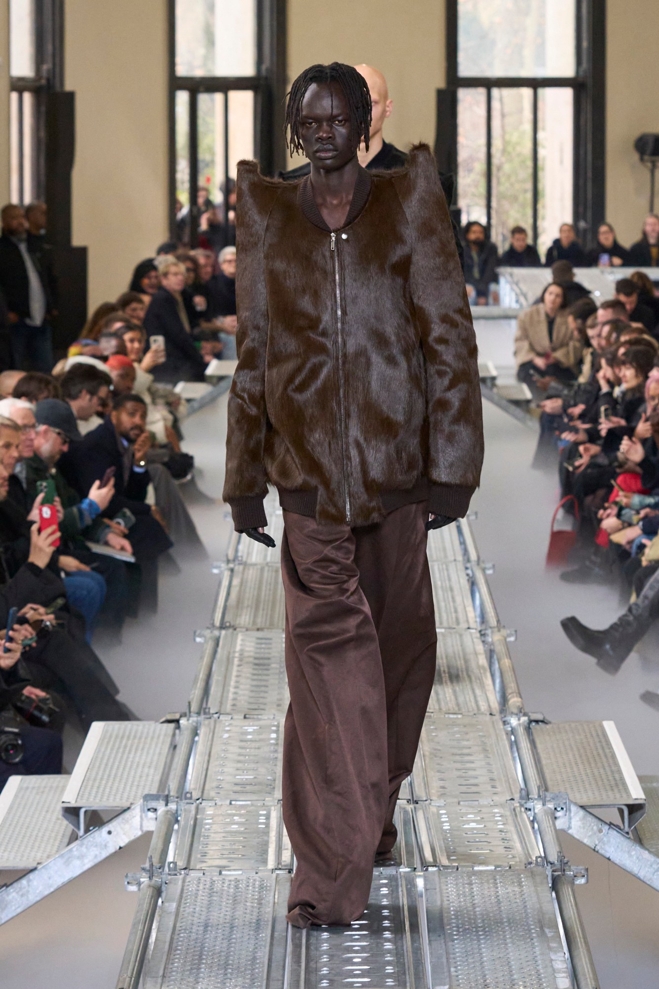 Model wearing Rick Owens on the runway at Paris Fashion Week Men's AW23