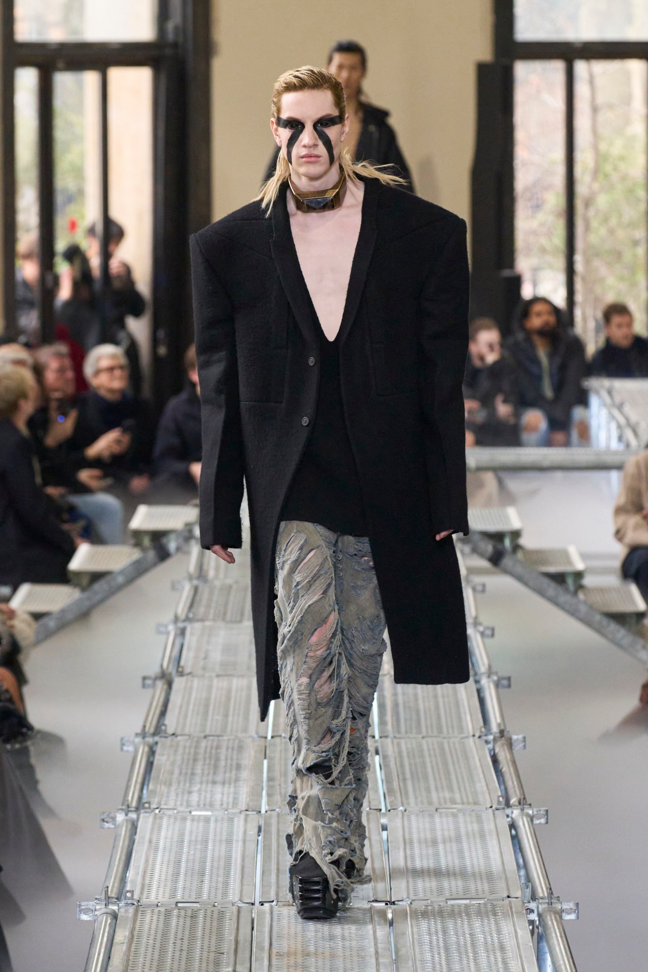 Model wearing Rick Owens on the runway at Paris Fashion Week Men's AW23