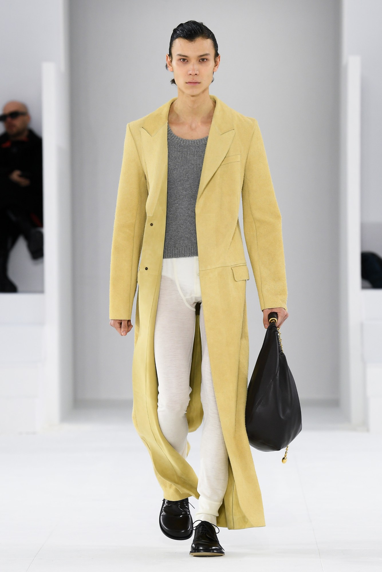 Model walking for Loewe Men's AW23 at Paris Fashion Week Men's