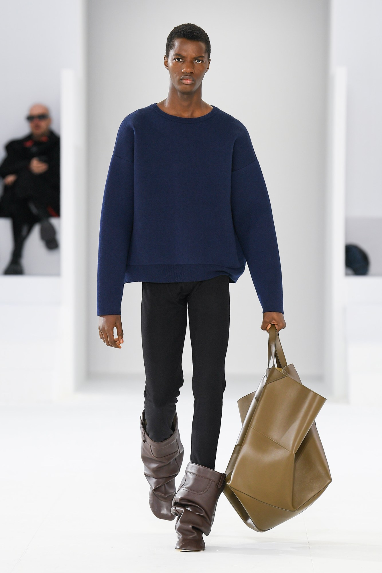 Model walking for Loewe Men's AW23 at Paris Fashion Week Men's