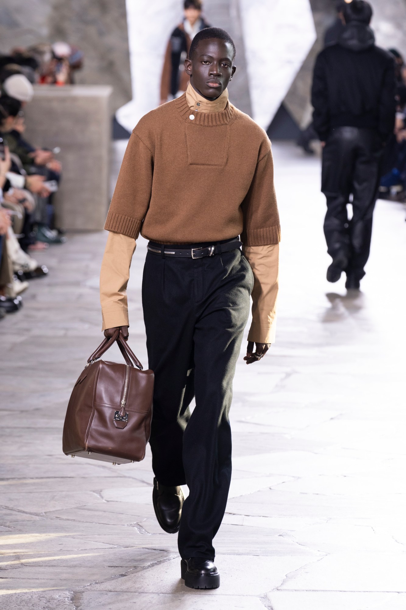 Model walking for Hermes Men's at Paris Fashion Week Men's AW23