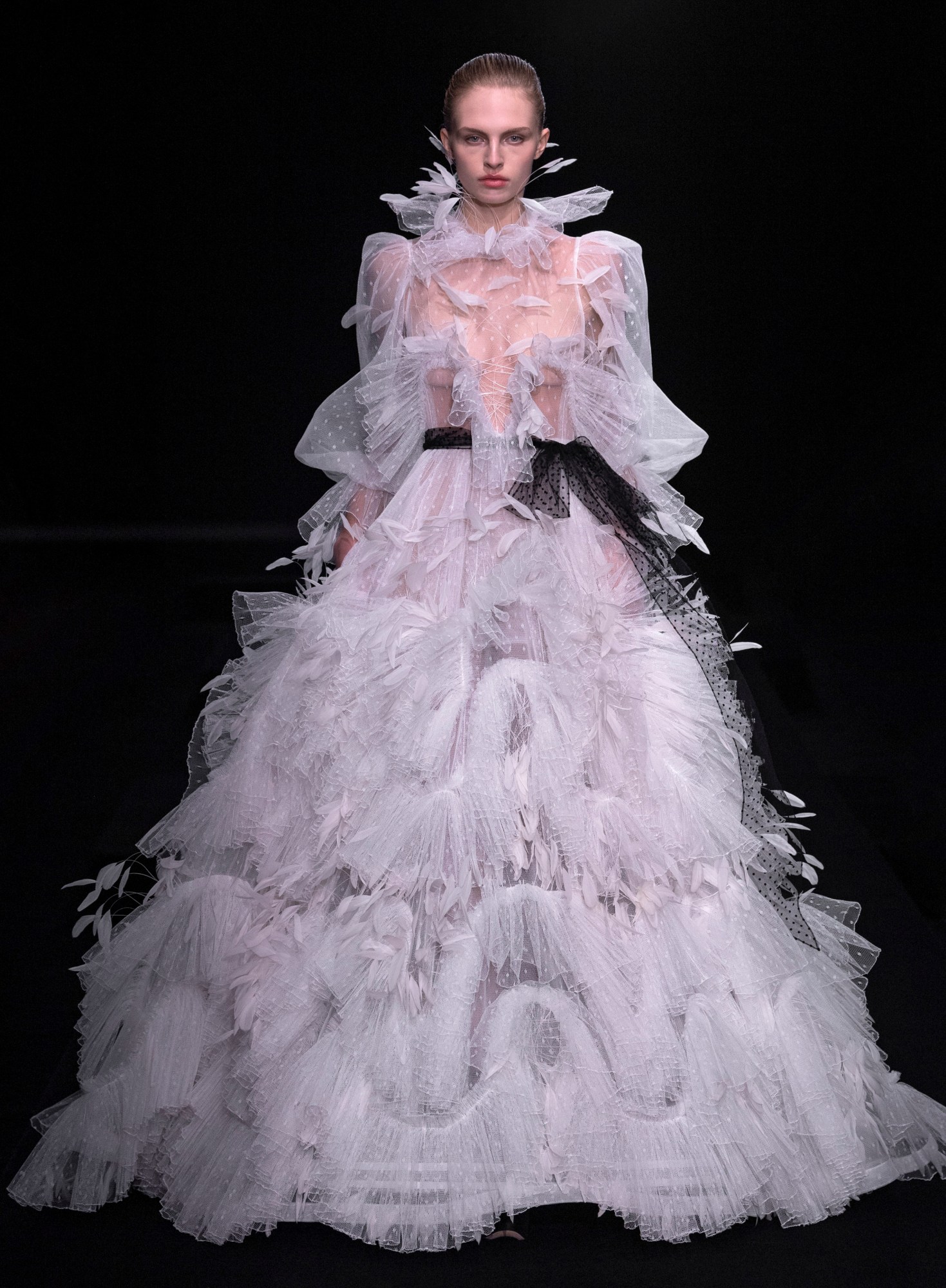 Model walking the Valentino show at Haute Couture Week SS23