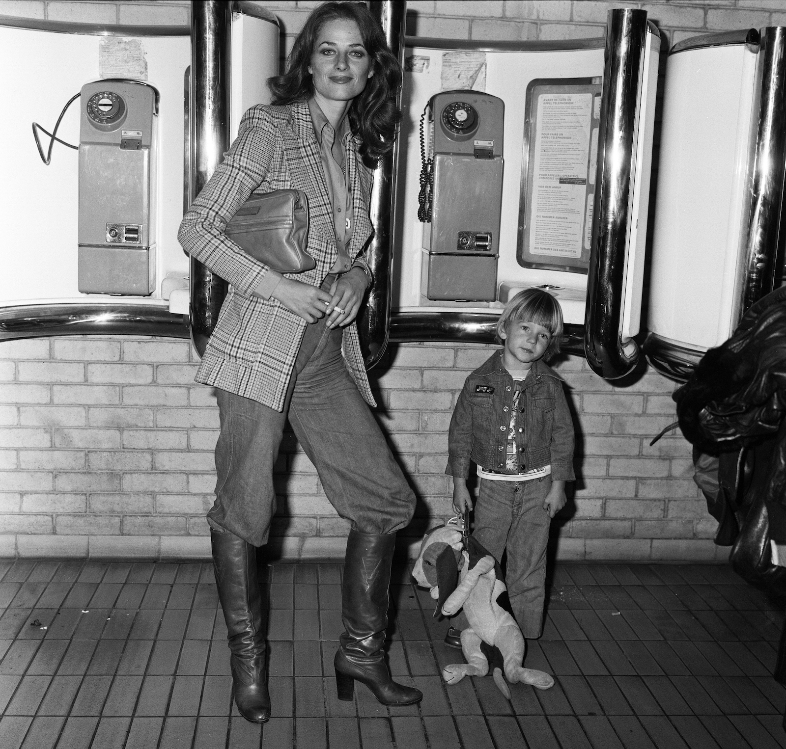 Charlotte Rampling photographed at Heathrow Airport in 1976