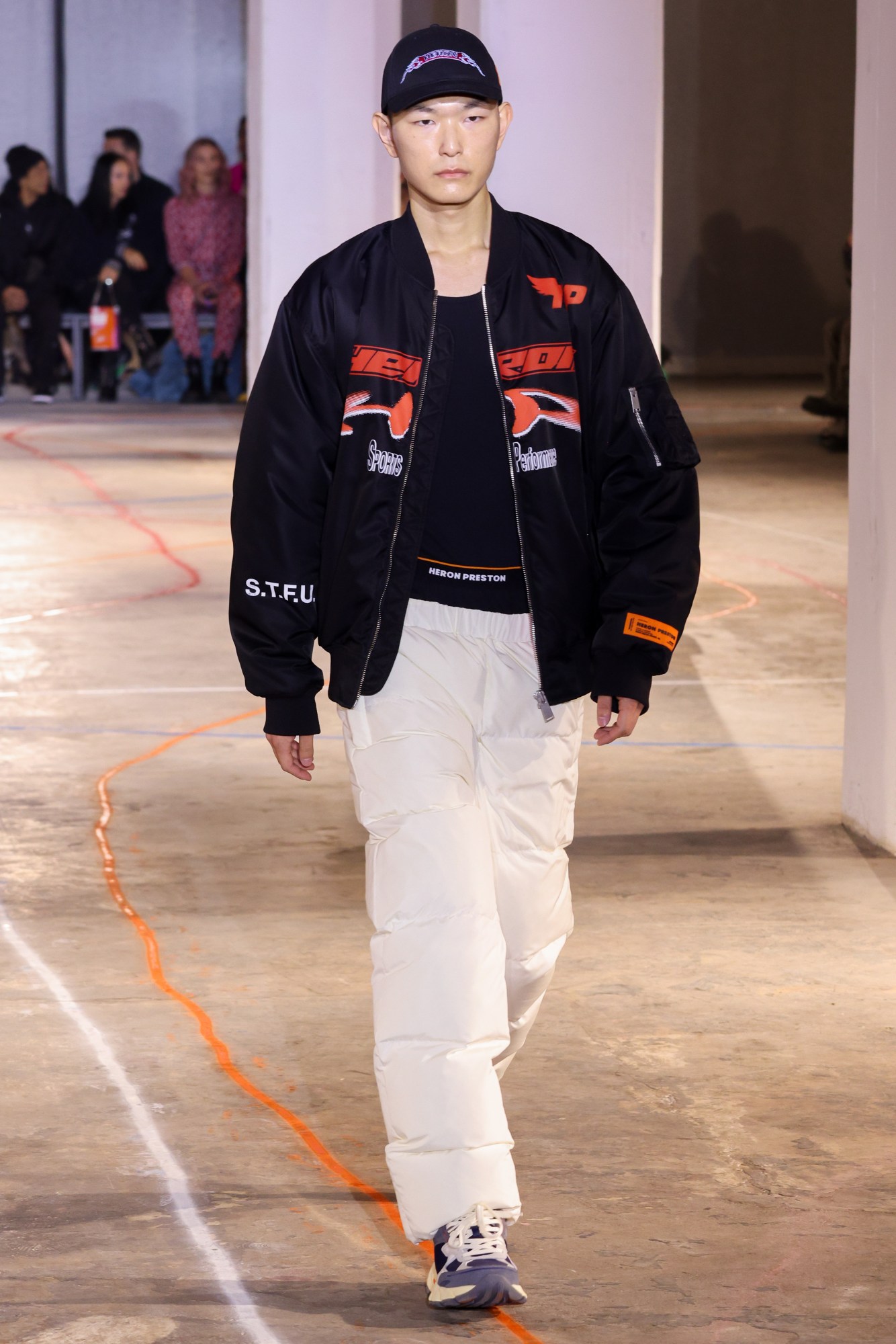 Model walking for Heron Preston AW23 at New York Fashion Week