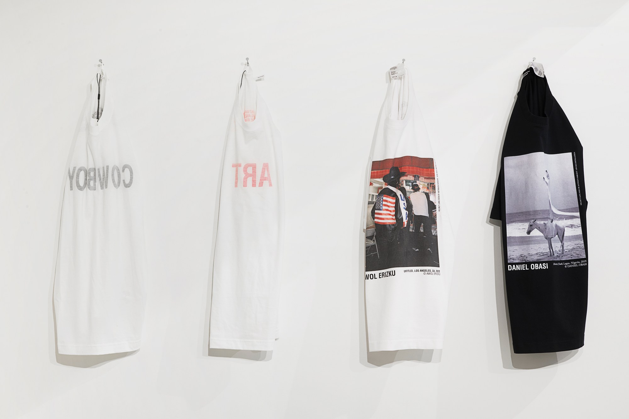 Helmut Lang T-shirts at Hannah Traore gallery.