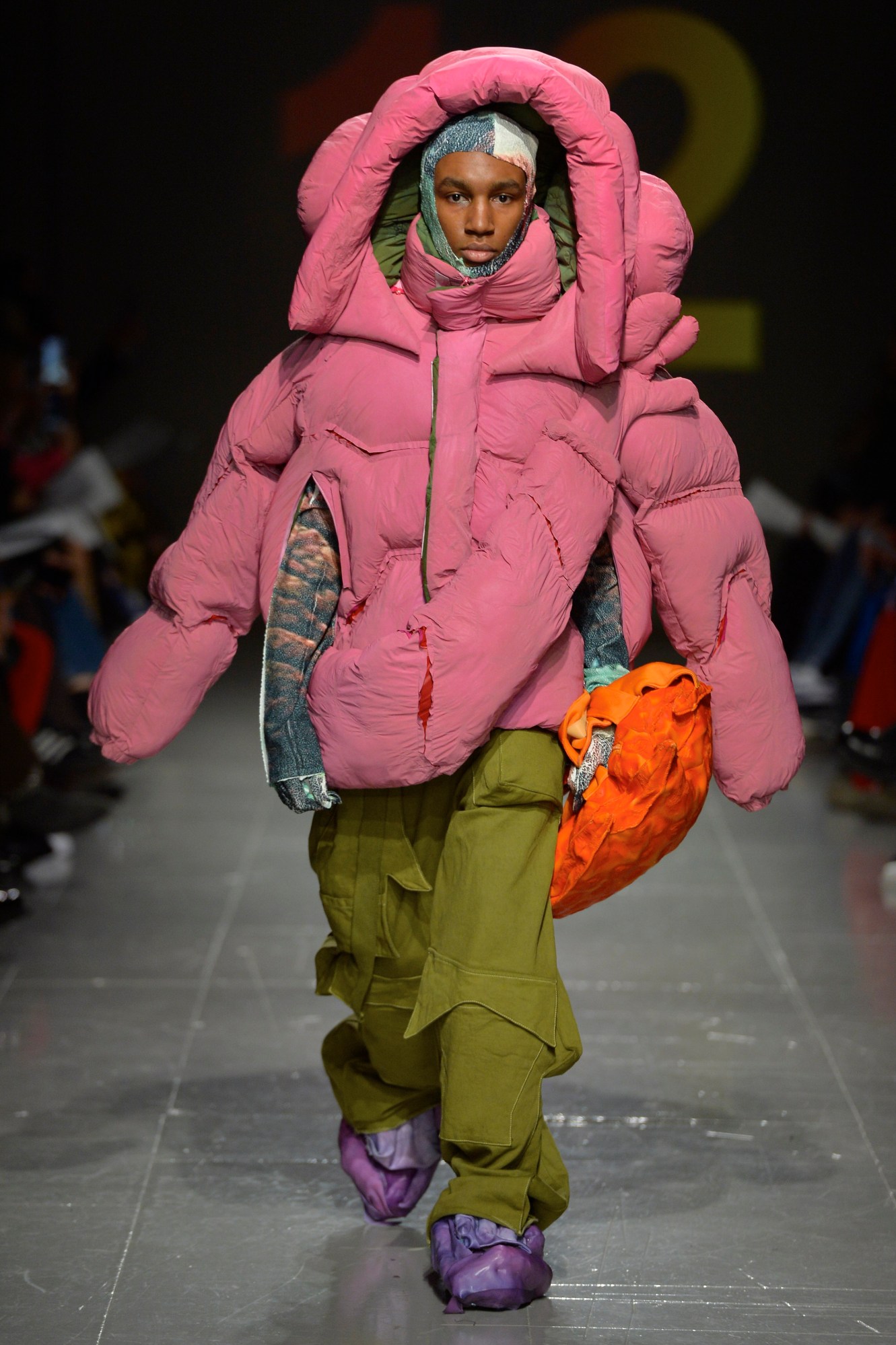 model wearing Yaku Stapleton's collection at the Central Saint Martin's MA show 2023 during London Fashion Week