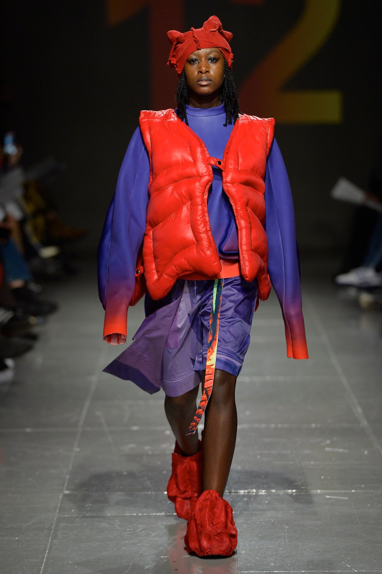 model wearing Yaku Stapleton's collection at the Central Saint Martin's MA show 2023 during London Fashion Week