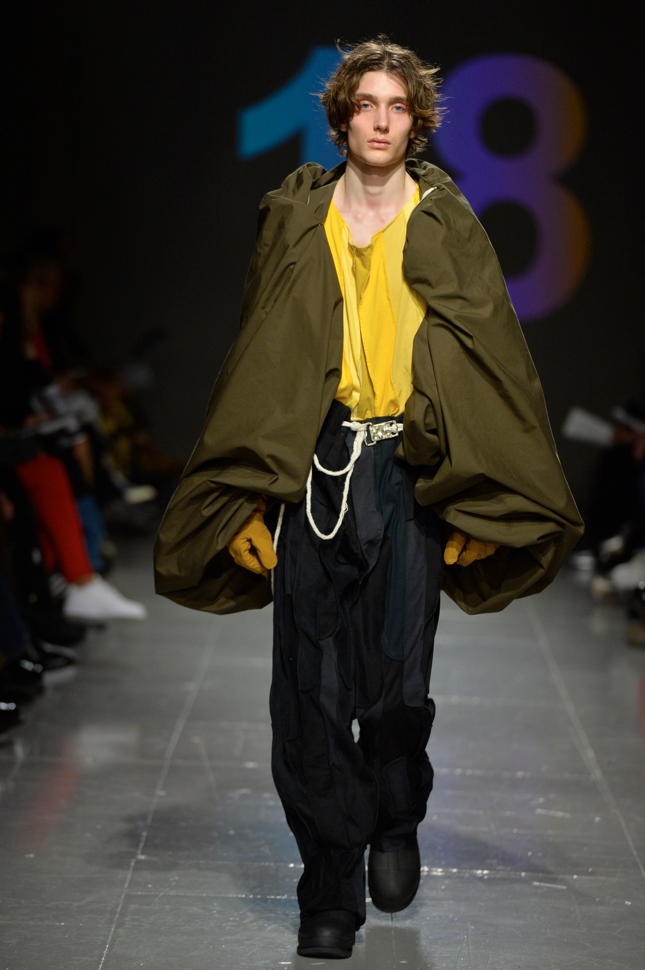 model wearing Alessandro Tondolo's collection at the Central Saint Martin's MA show 2023 during London Fashion Week