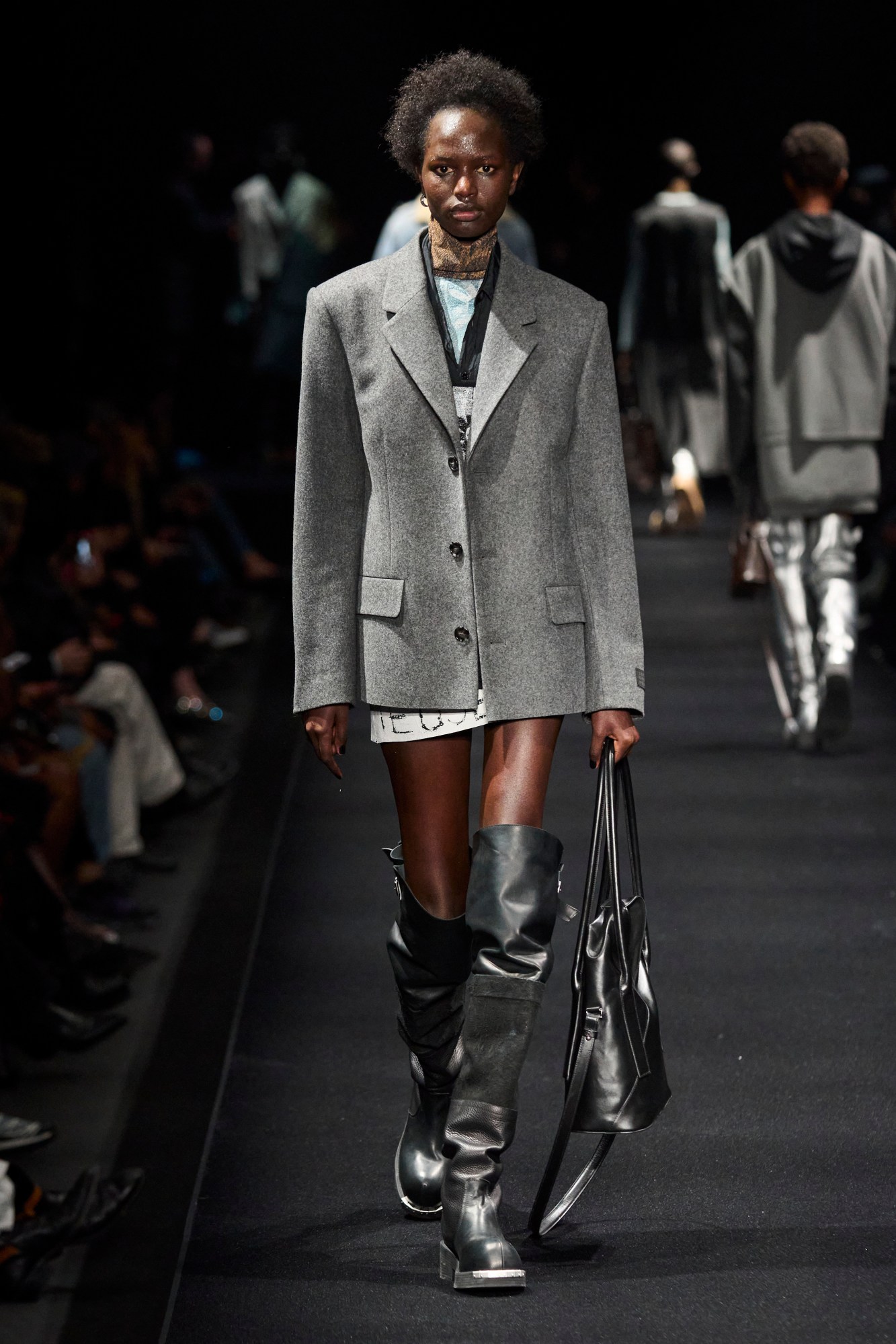 Model walking for MM6 at Milan Fashion Week AW23