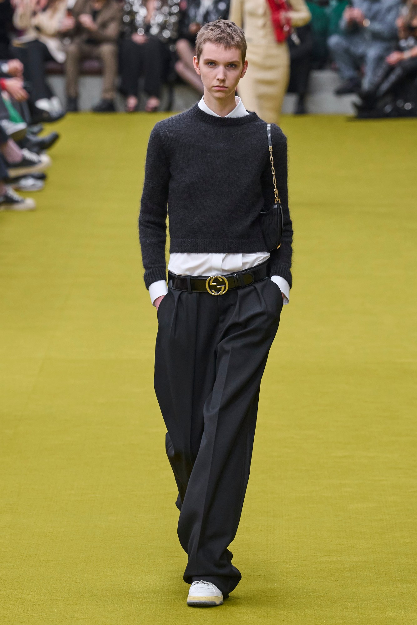 Model walking for the Gucci show at Milan Fashion Week AW23