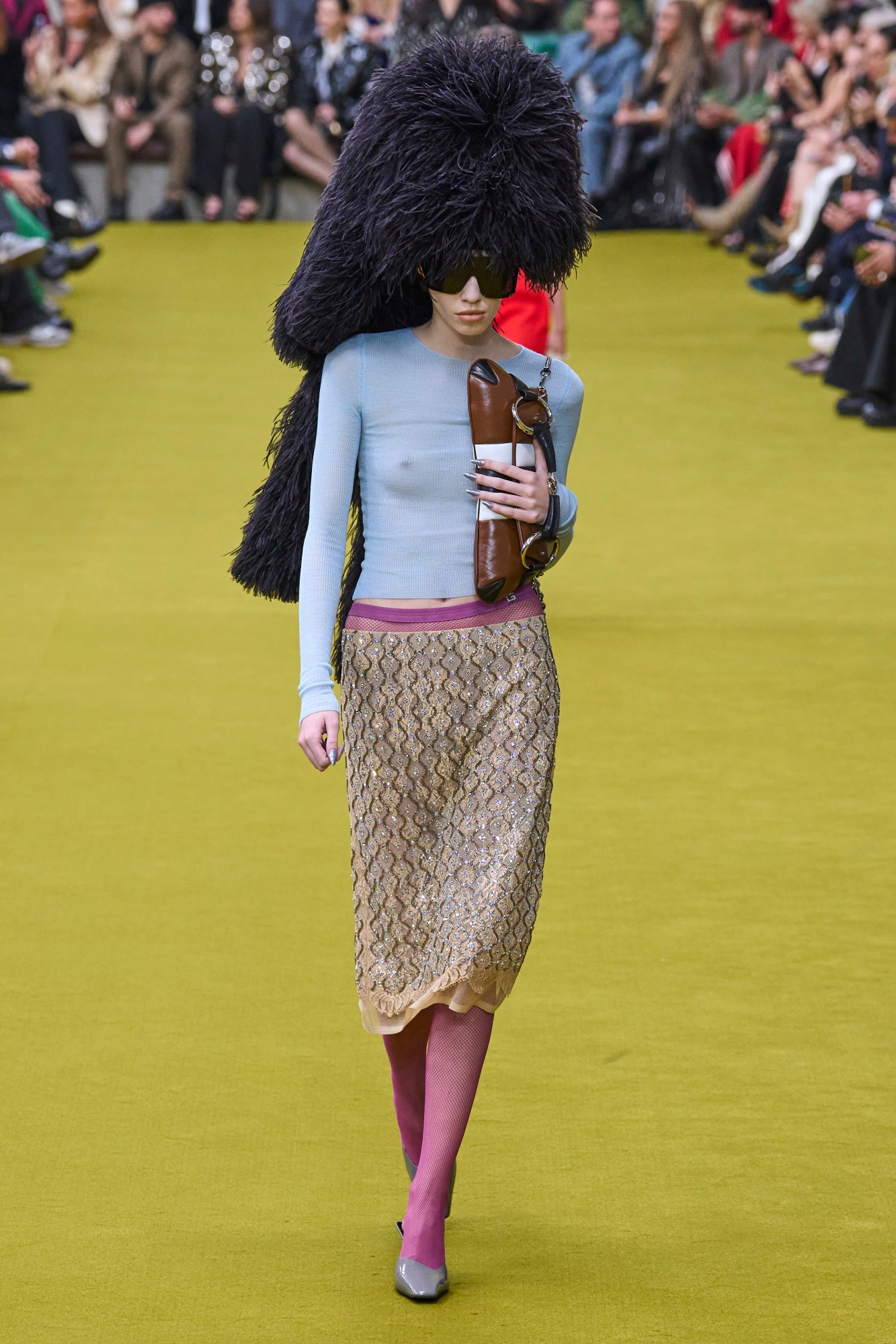 Model walking for the Gucci show at Milan Fashion Week AW23