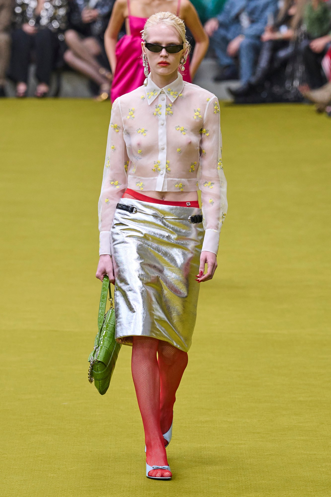 Model walking for the Gucci show at Milan Fashion Week AW23