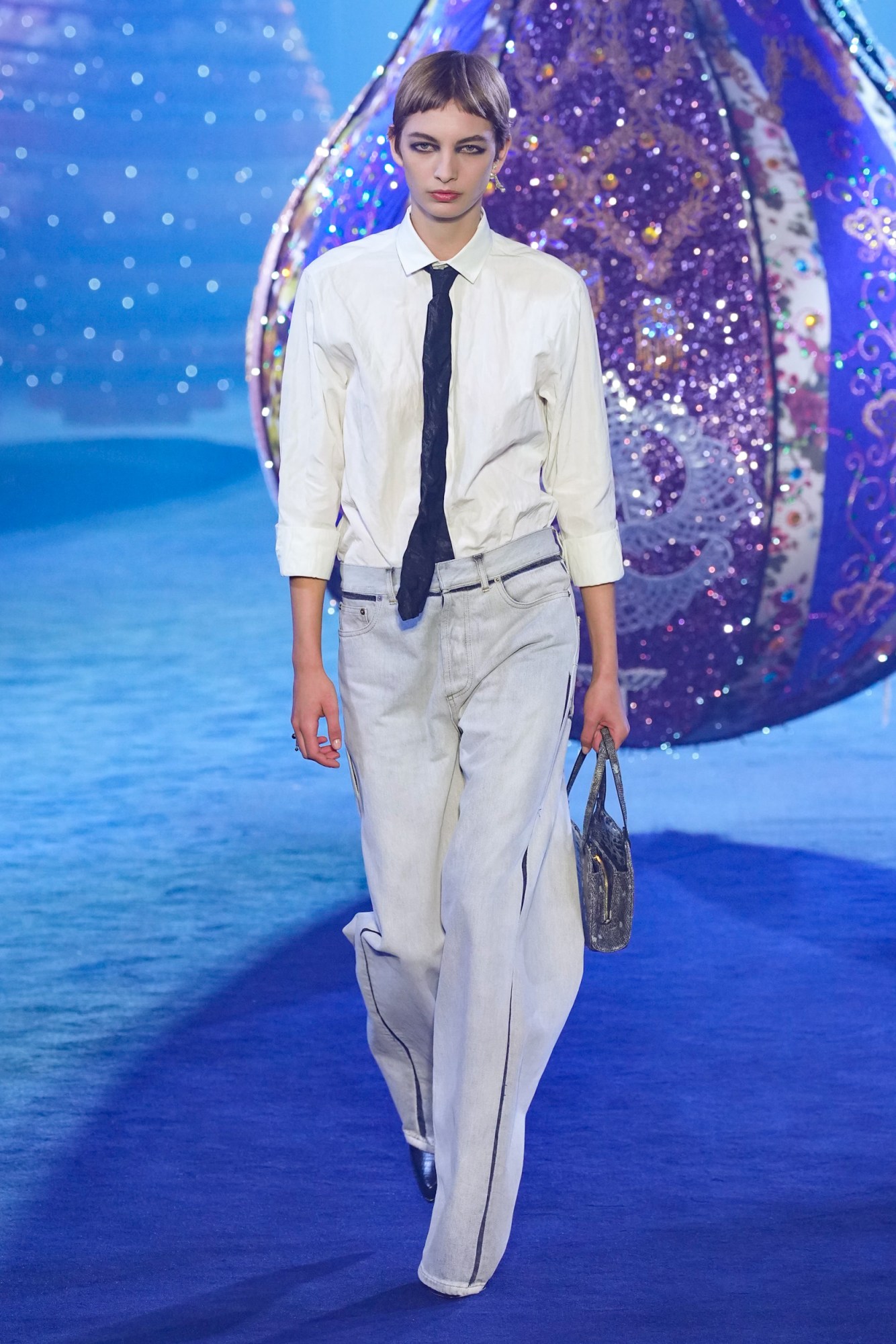 Model walking for Dior at Paris Fashion Week AW23