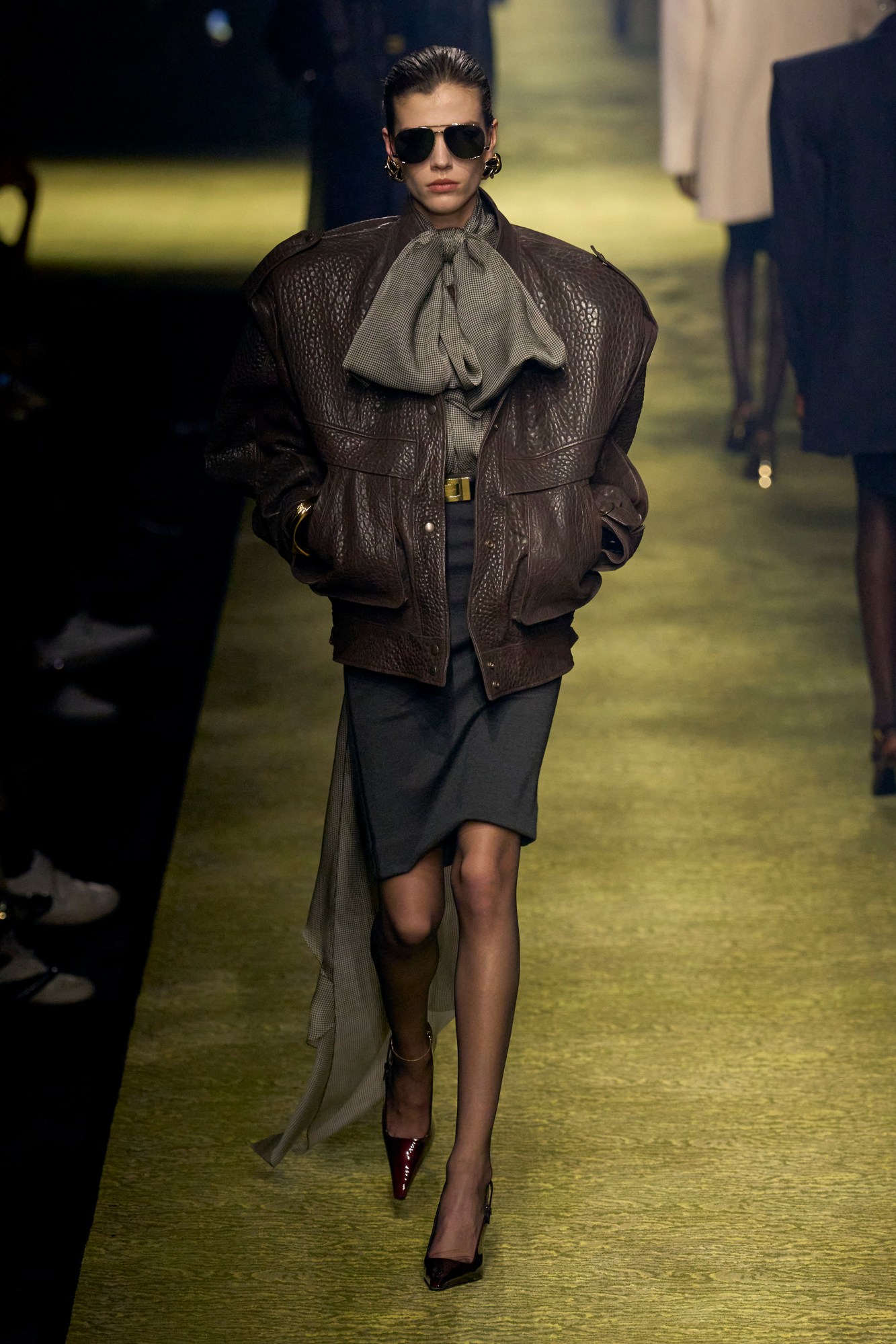 Model walking for the Saint Laurent AW23 show at Paris Fashion Week