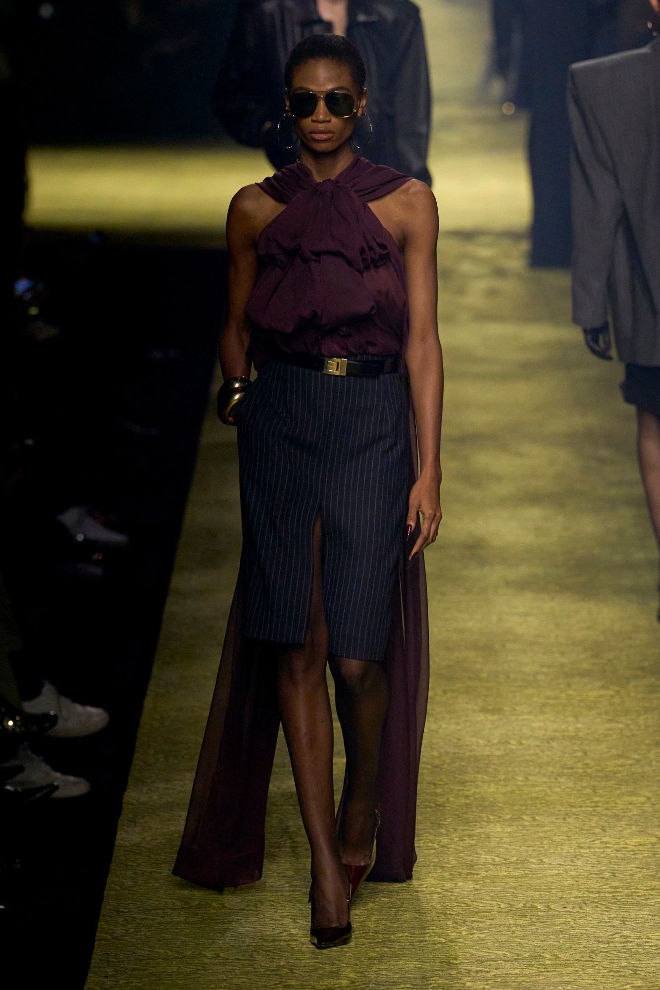 Model walking for the Saint Laurent AW23 show at Paris Fashion Week