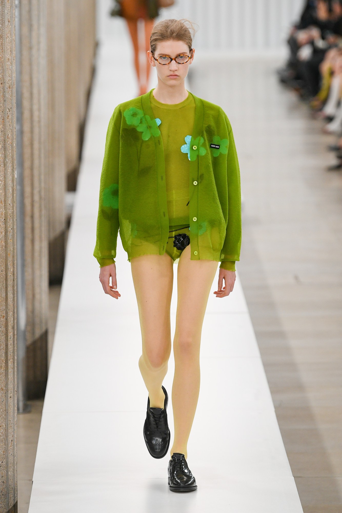 Model walking for the Miu Miu show at Paris Fashion Week AW23