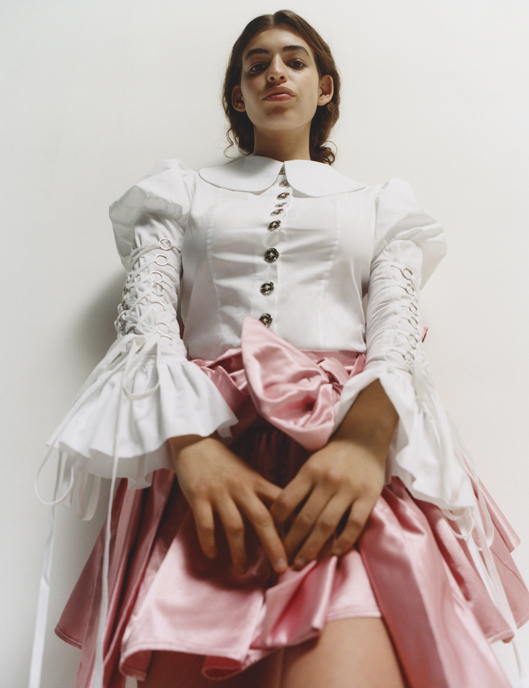 Model wearing Chopova Lowena photographed by Laura Jane Coulson in i-D’s The Timeless Issue, no. 371, Spring 2023