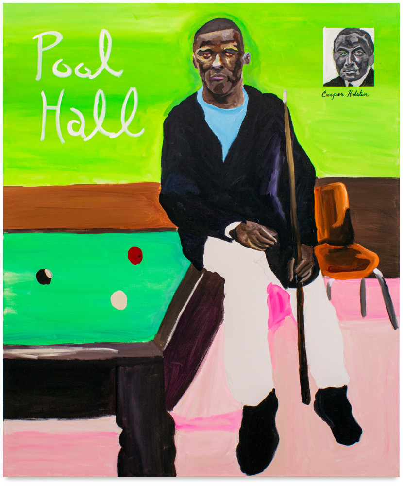 painting of a man in a pool hall