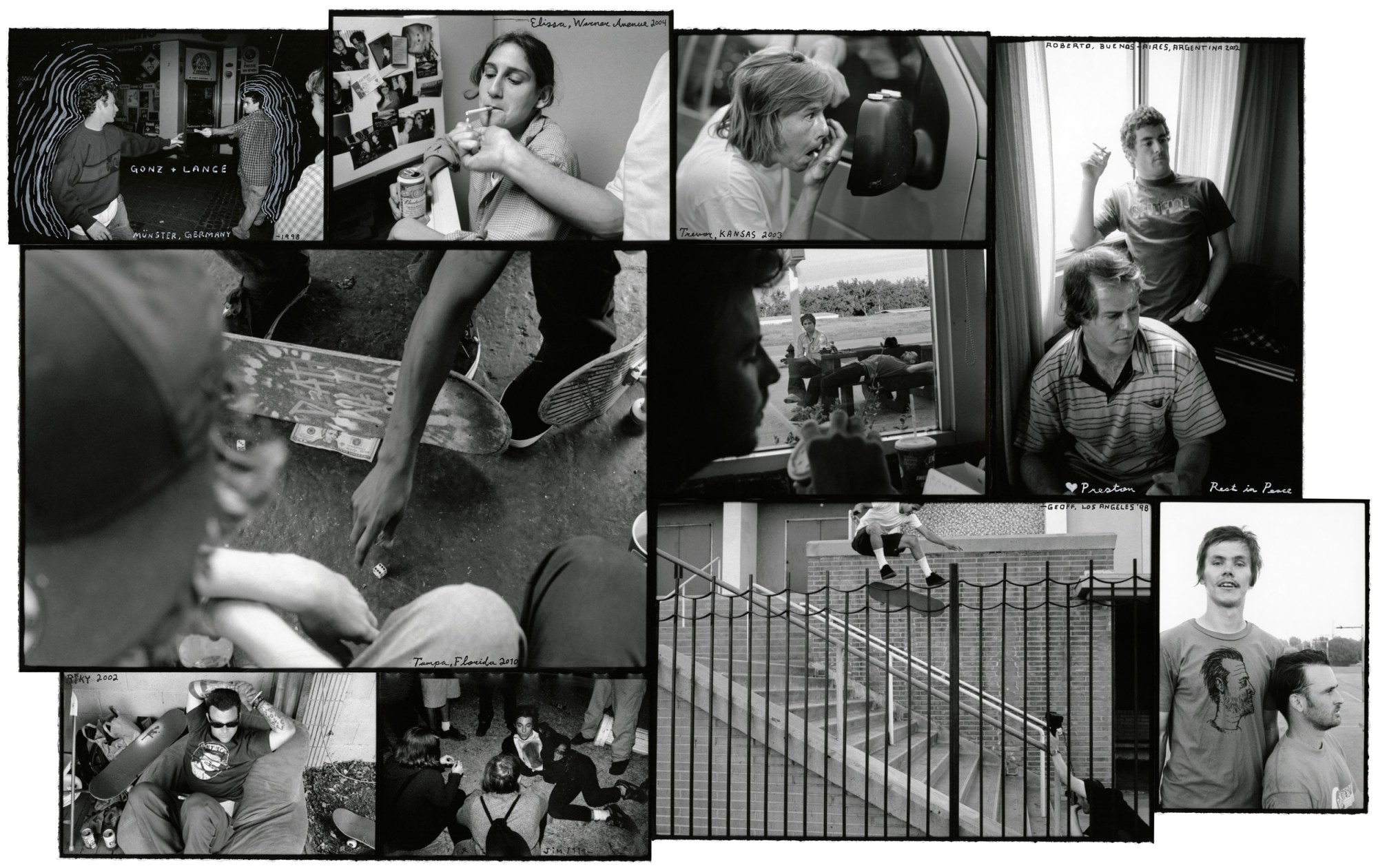 a collage of black and white images of skaters