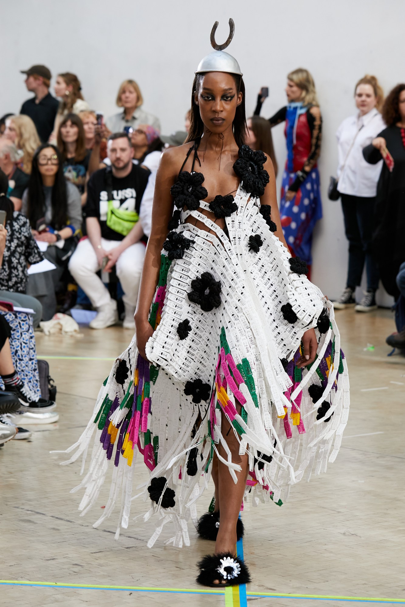 Model wearing Ivan Delogu's graduate collection at the Central Saint Martins BA show 2023