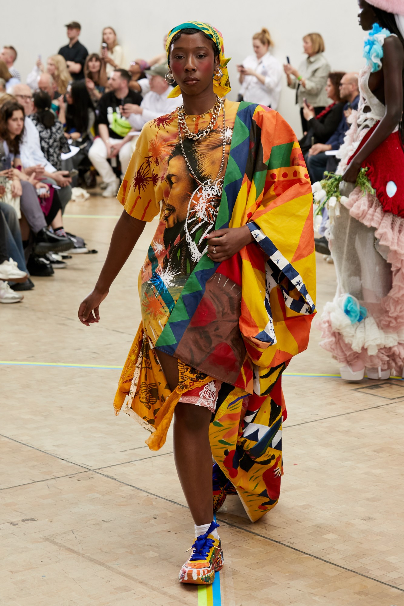 Model wearing Clover Nash's graduate collection at the Central Saint Martins BA show 2023