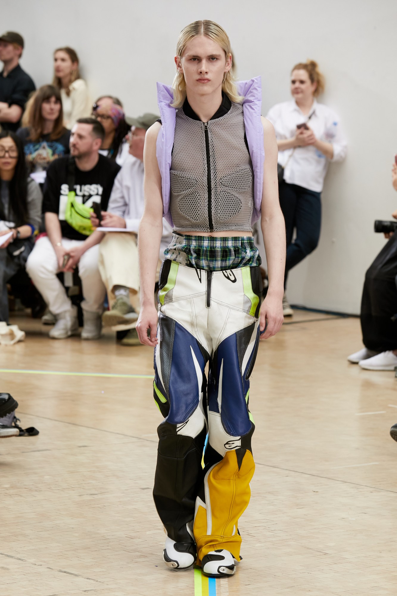 Model wearing Mathew Zabala's graduate collection at the Central Saint Martins BA show 2023