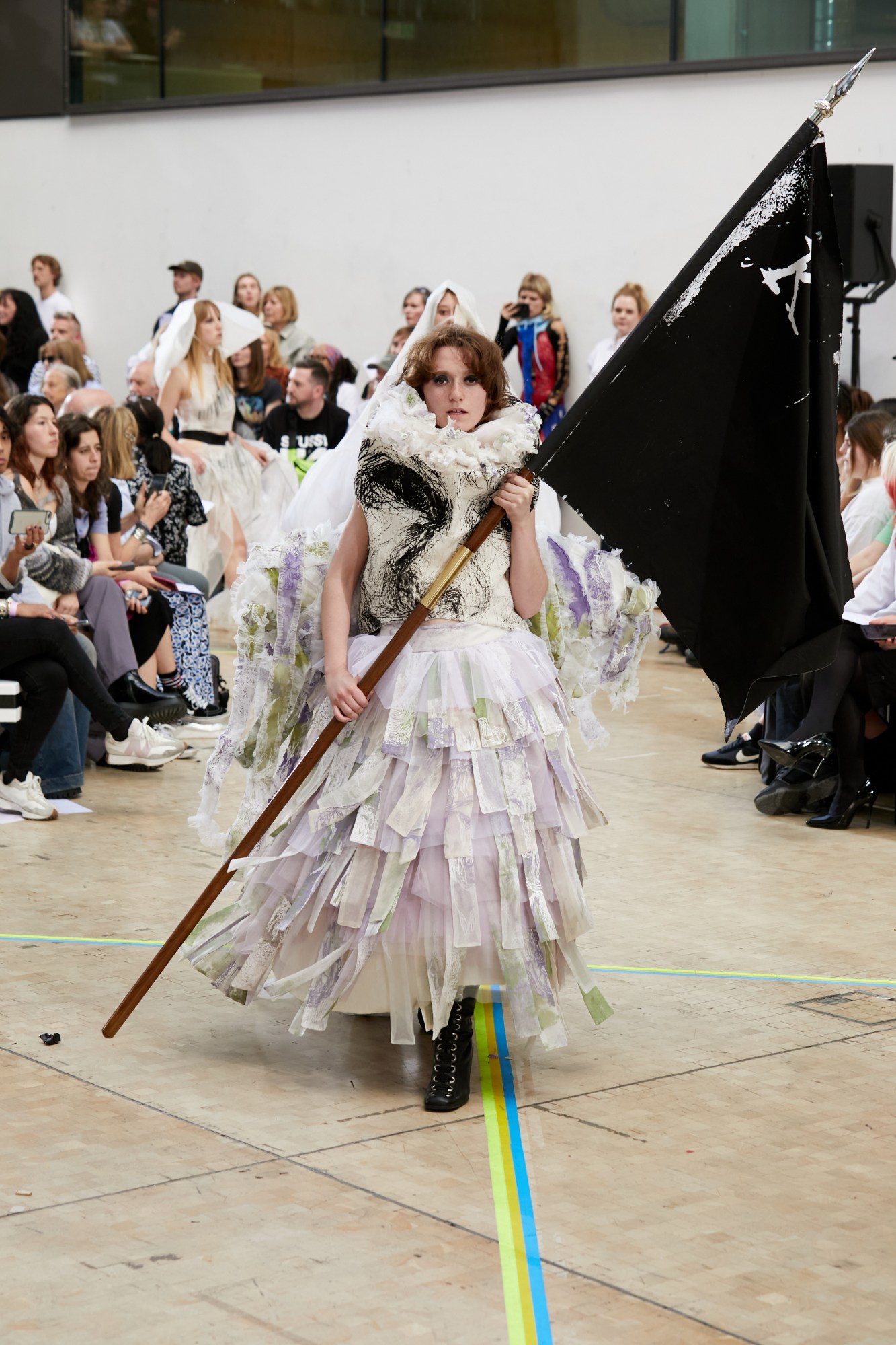 Model wearing Violet Liu's graduate collection at the Central Saint Martins BA show 2023