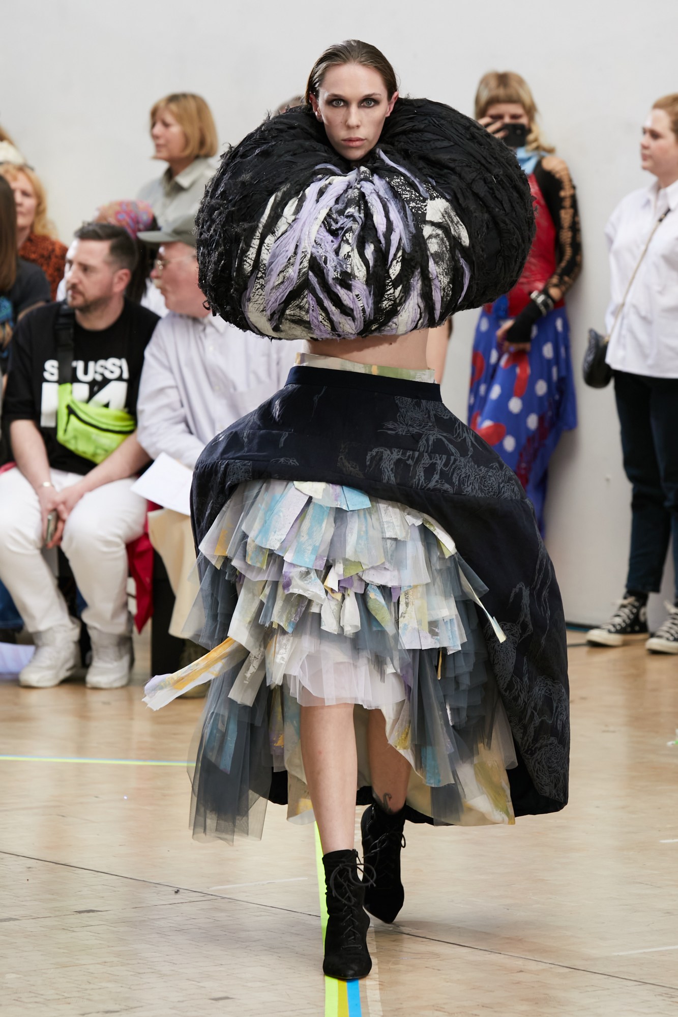 Model wearing Violet Liu's graduate collection at the Central Saint Martins BA show 2023