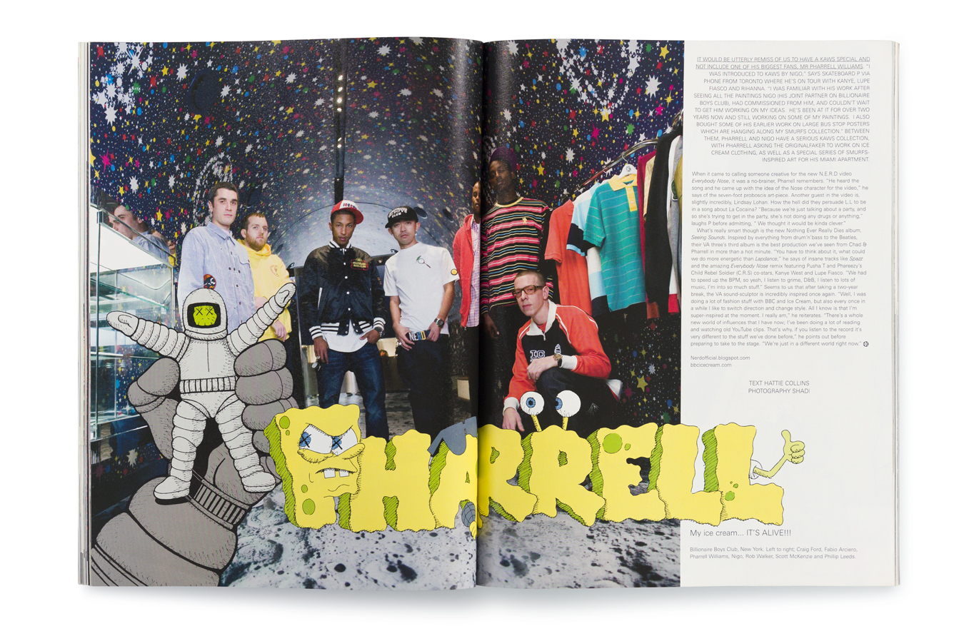 Pharrell featrued in i-D The Fake Issue, No. 289, July 2008 curated by KAWS.