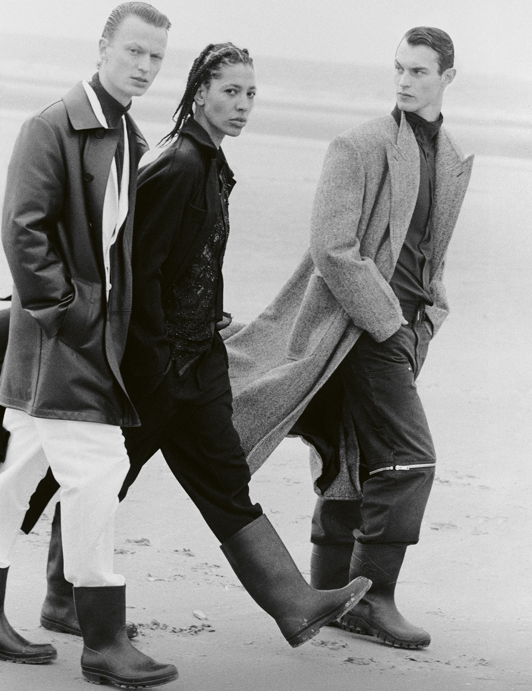 Jonas Glöer, Kai-Isaiah Jamal and Kit Butler photographed by Oliver Hadlee Pearch on Camber Sands.