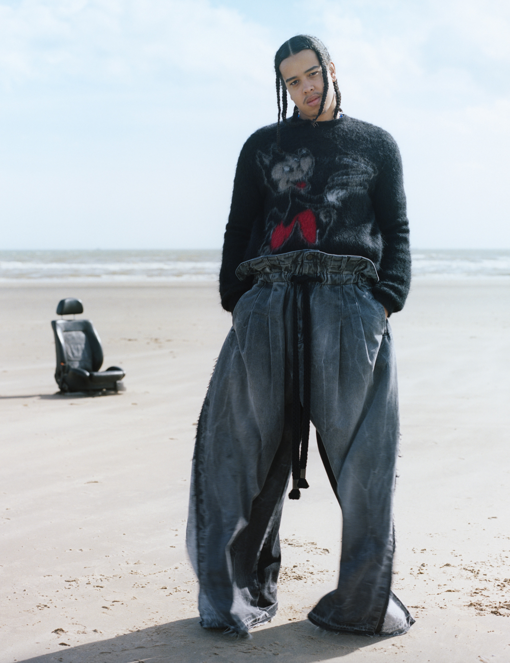 Musician Strandz photographed by Oliver Hadlee Pearch on Camber Sands.