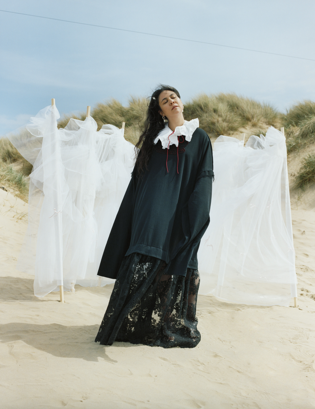 Simone Rocha photographed by Oliver Hadlee Pearch on Camber Sands.