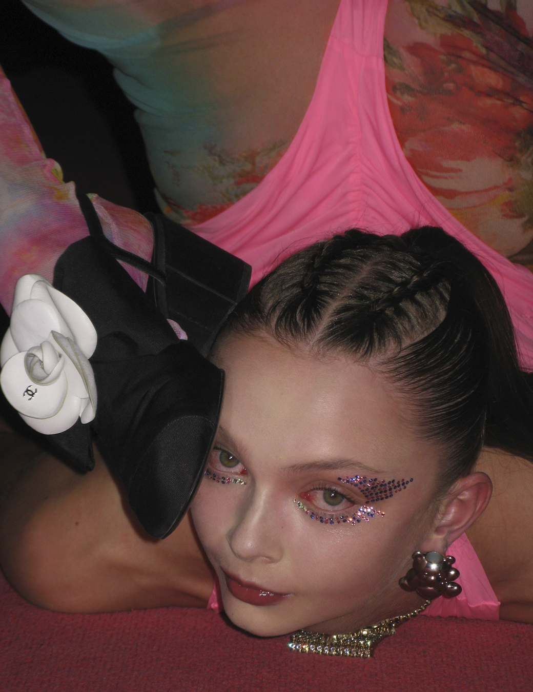 Gymnast Erin mid-bend photographed by Harley Weir with make-up by Thomas De Kluyver.