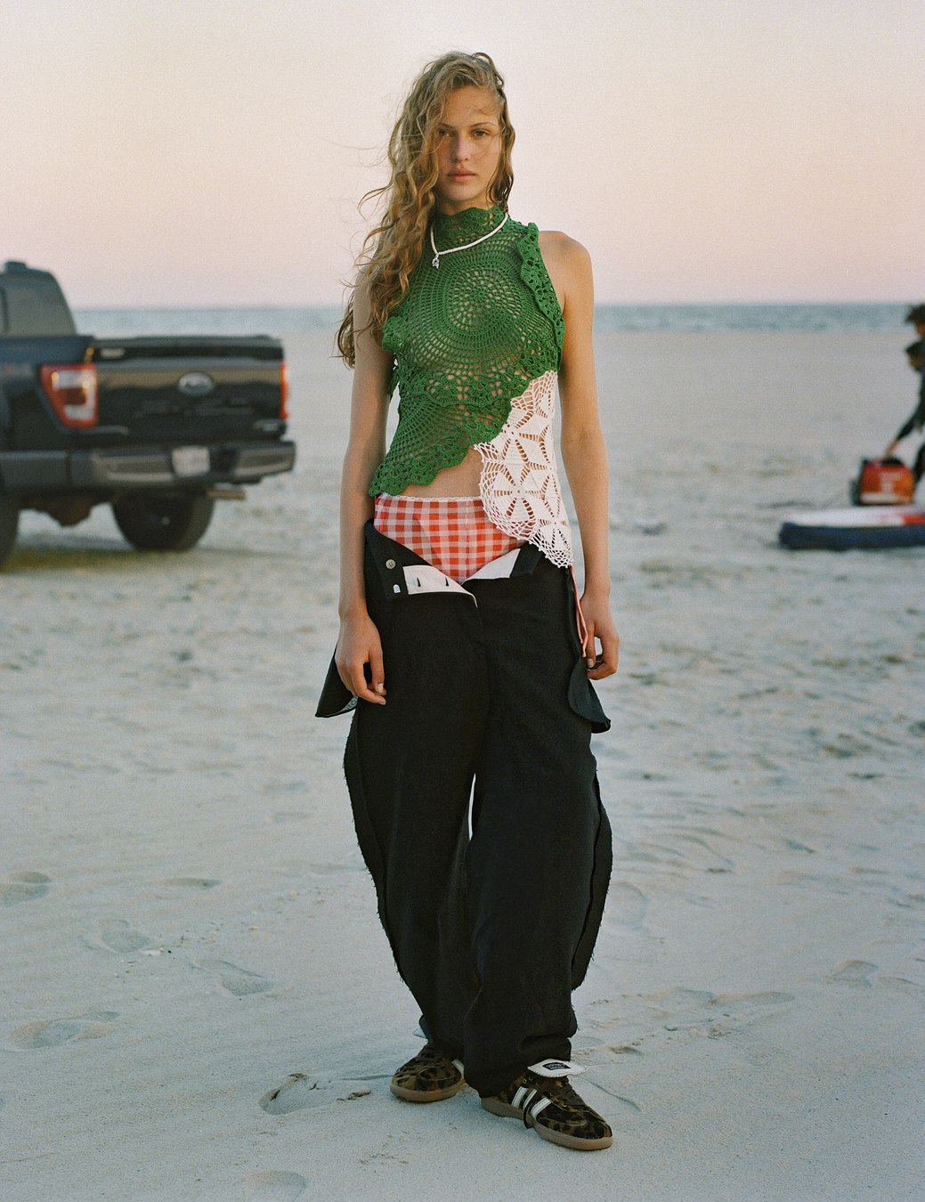 Angelina on the beach in Long Island photographed by Theo Wenner.