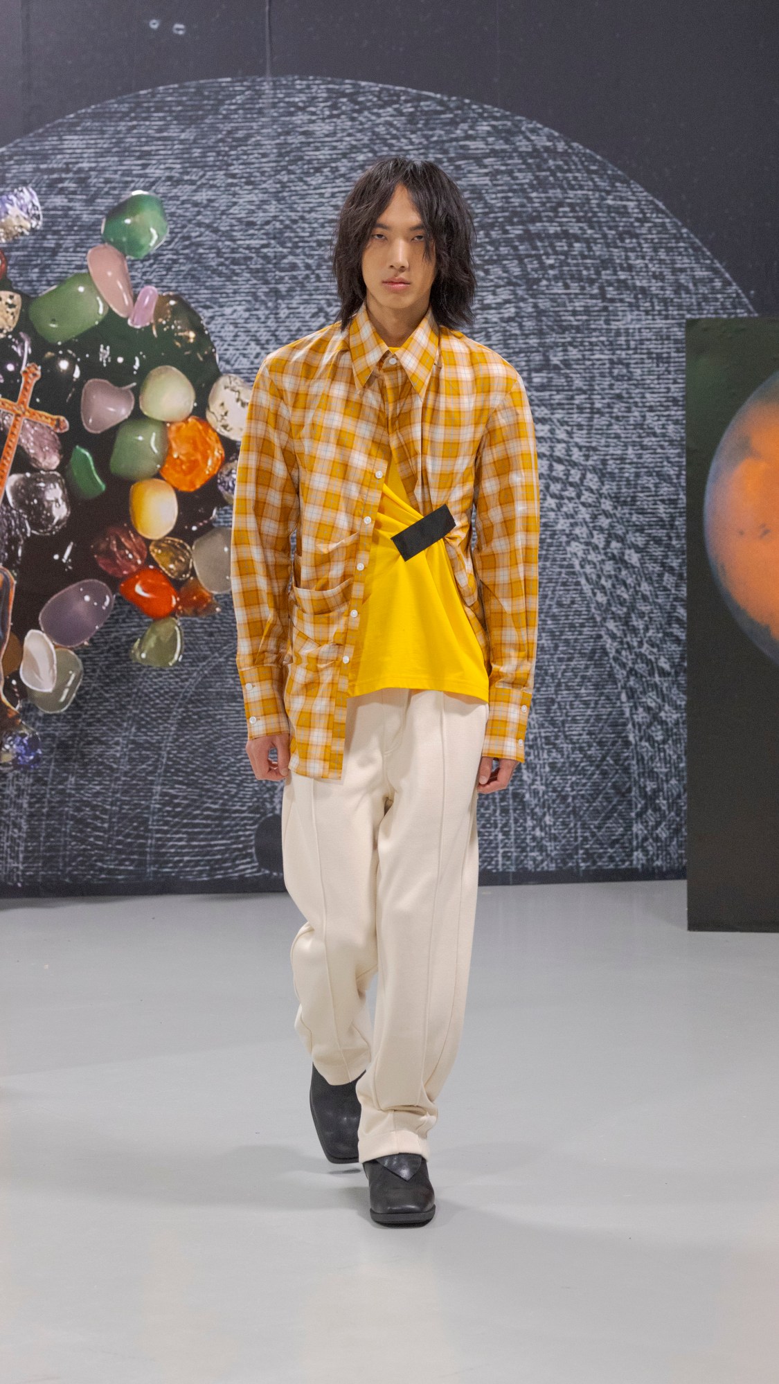 Model walking for Bianca Saunders at Paris Fashion Week Men's SS24