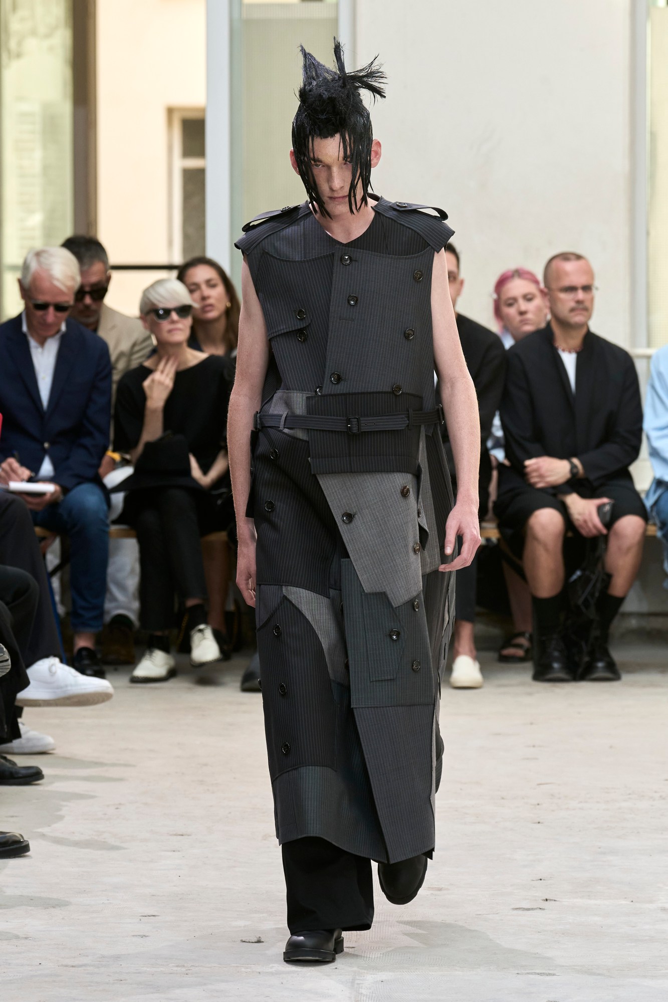 Model walking for Junya Watanabe at Paris Fashion Week Men's SS24