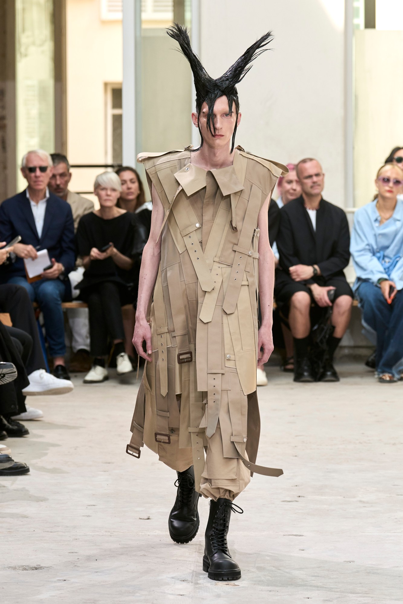 Model walking for Junya Watanabe at Paris Fashion Week Men's SS24