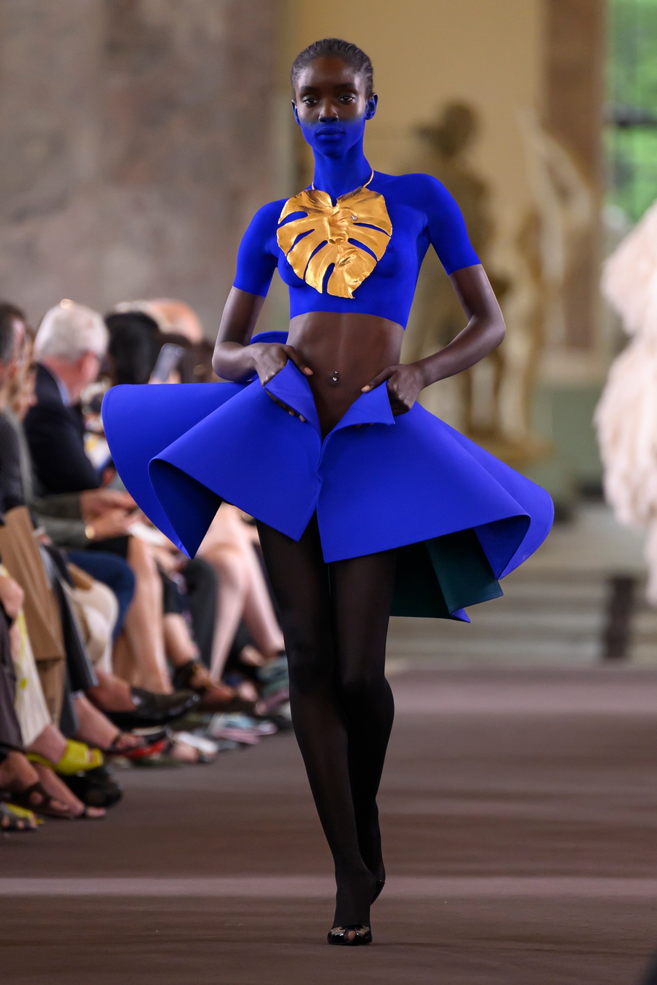 Model wearing Schiaparelli at Haute Couture Fashion Week AW23 in Paris. Image from Spotlight.