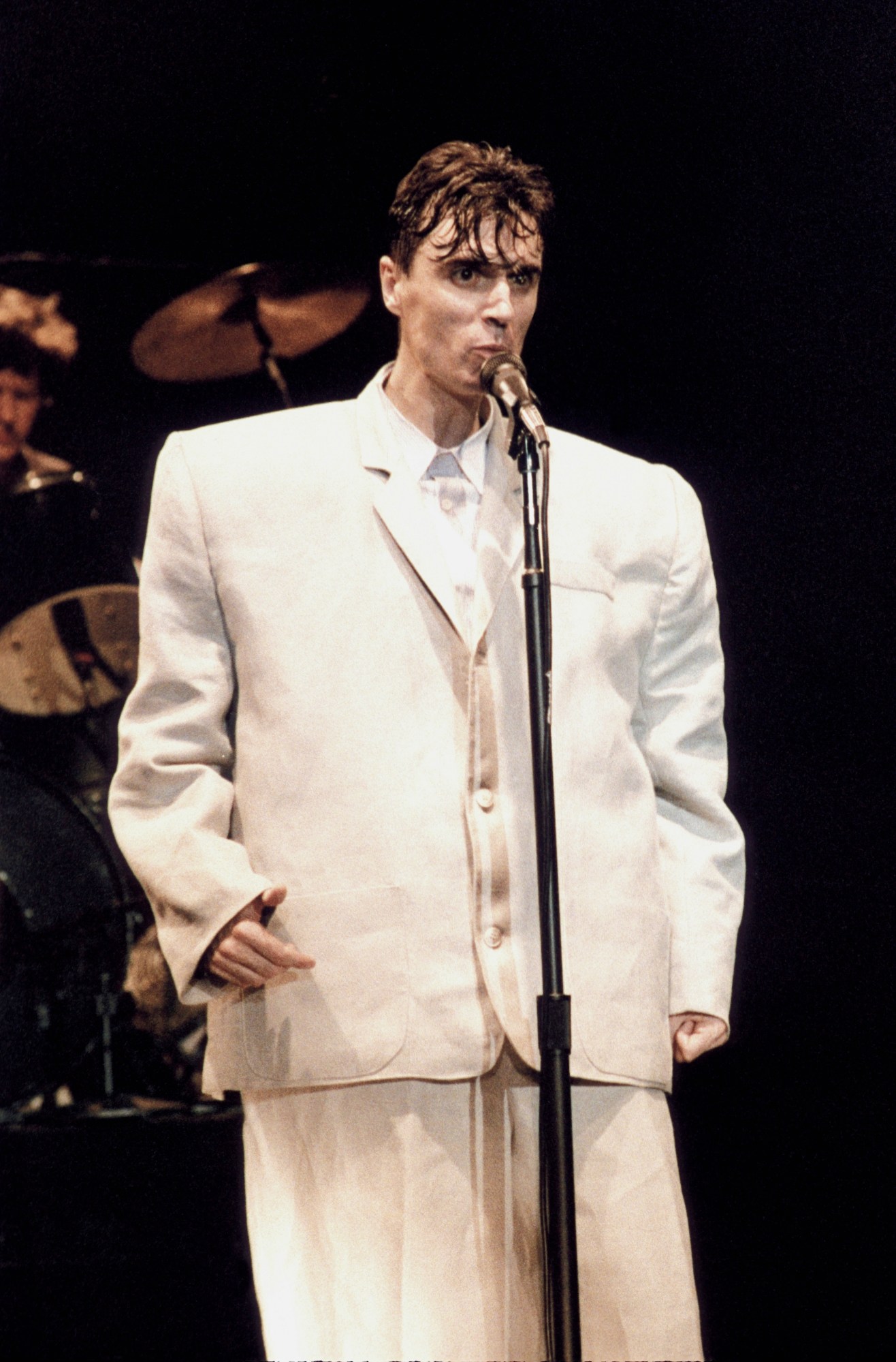 David Byrne performing with the Talking Heads in 1985