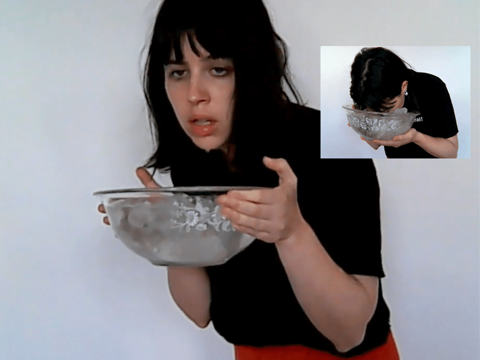 collaged photos of molly soda dipping her face in ice like bella hadid