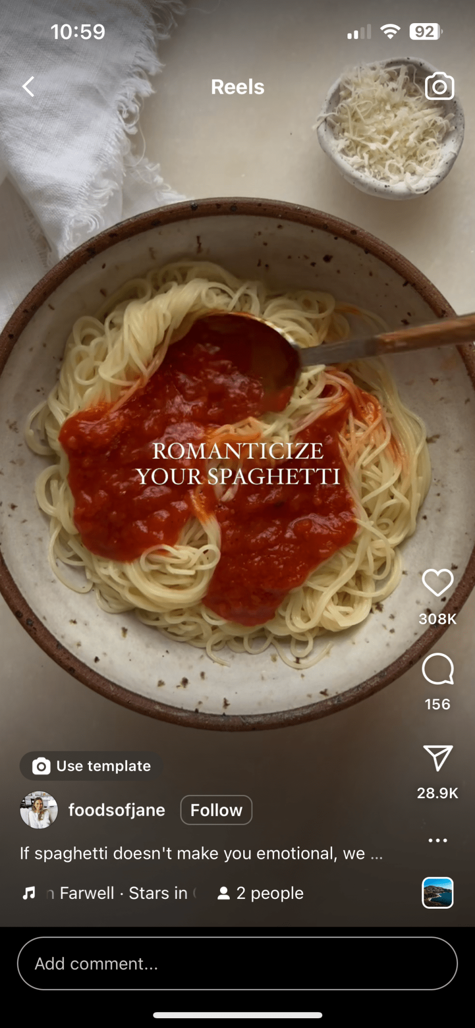 screenshot of a tiktok that says romanticize your spaghetti