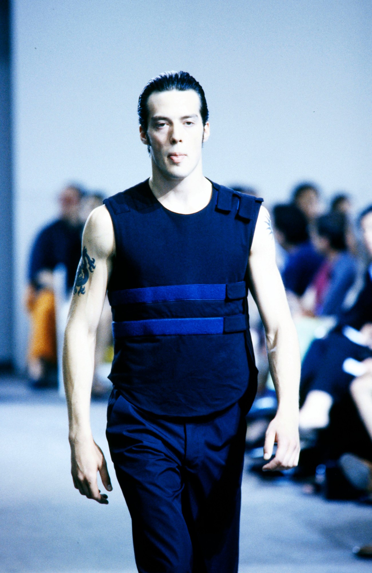 Model walking for Helmut Lang SS98 fashion show